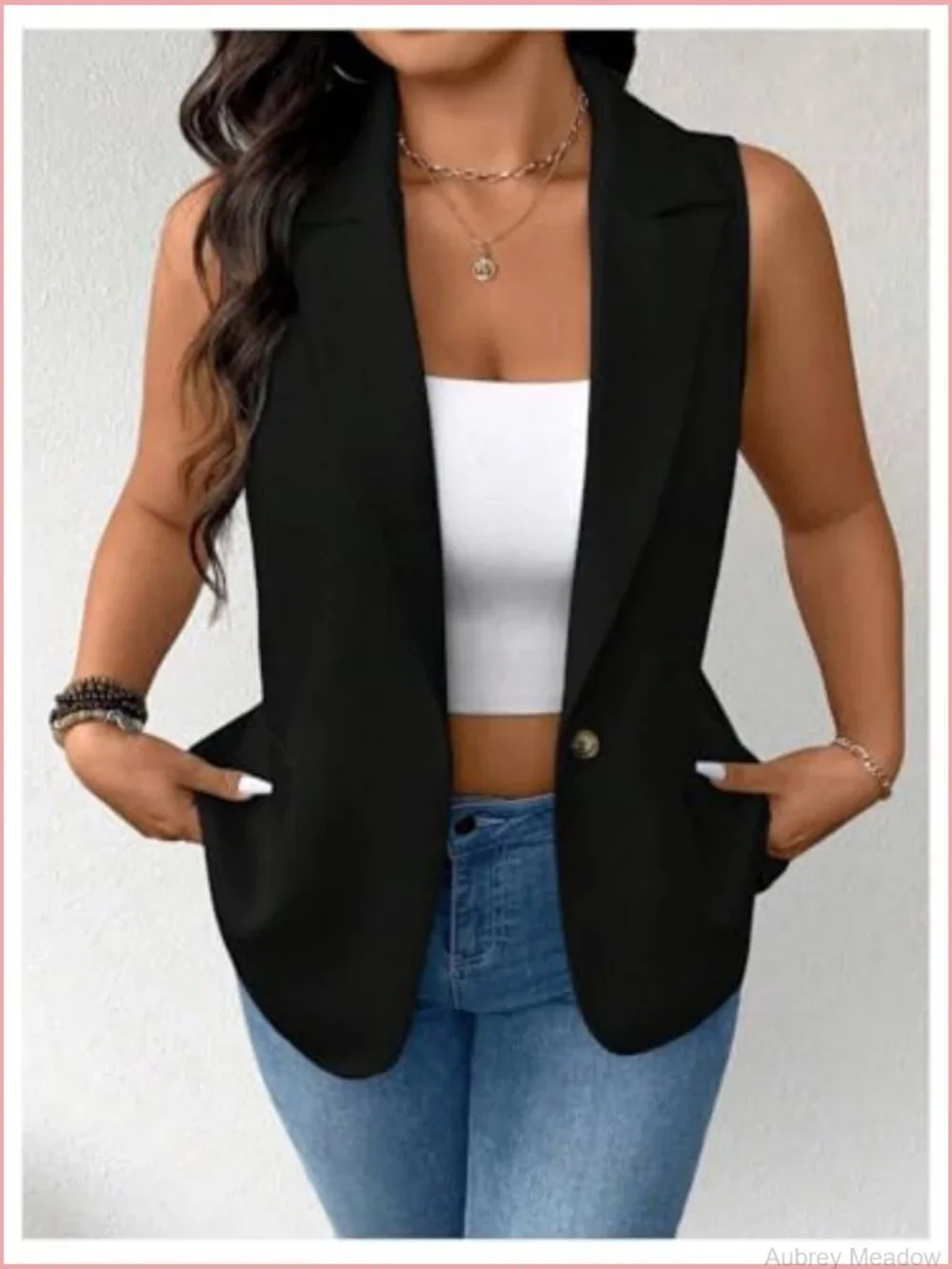Plus Size Sleeveless Open Front Blazer Vest Jacket Business Casual Office